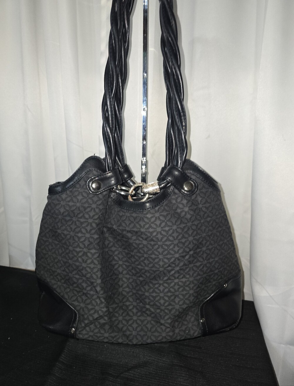 RELIC Black Patterned Shoulder Tote Bag with Twisted Handles Shoulder BAG